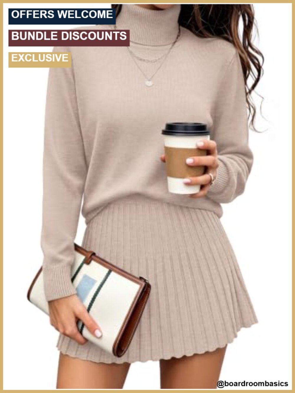 2 Piece Skirt Set for Women Turtleneck Sweater & Pleated Mini Skirt